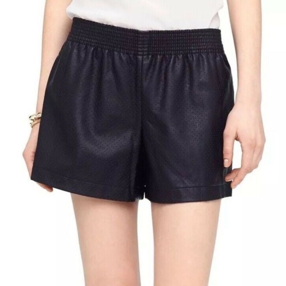 Club Monaco Black Perforated Faux Leather Pull On High Waist Shorts Sz 6